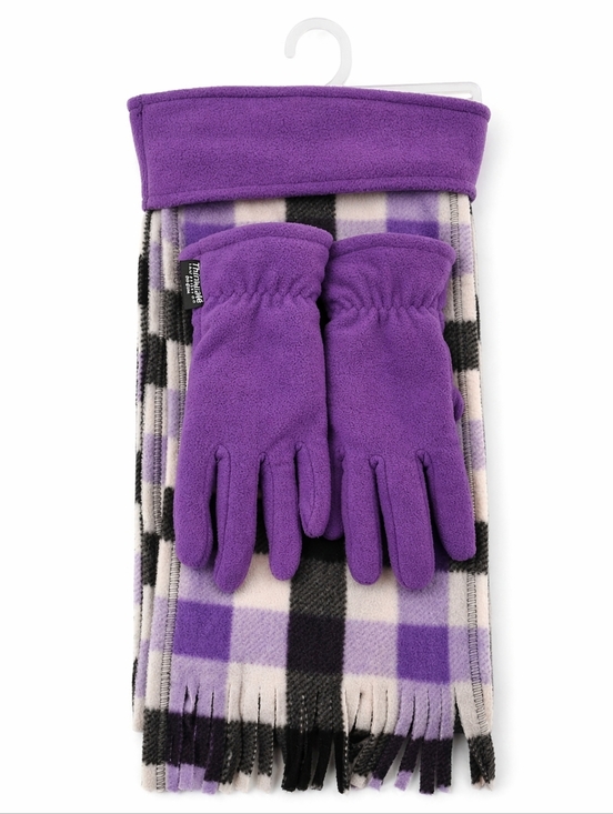 Accessories - Purple Fleece Glove and Plaid Scarf Set